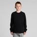A black jumper sweater for youth, featuring a classic design and a relaxed fit. It has a branding logo.