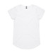 A white t-shirt with short sleeves and a rounded neckline. It features a small logo on the tag.