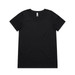 A black t-shirt with a round neckline and short sleeves, featuring a logo tag inside.
