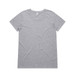 A grey T-shirt featuring a round neckline and short sleeves, with a logo on the label.