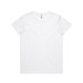 A plain white t-shirt with a crew neckline and short sleeves, featuring a small logo on the label.