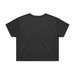 A black cropped t-shirt with a relaxed fit, featuring a smooth back design and a logo.