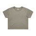 A cropped t-shirt in a faded olive green, featuring a simple design and a logo.