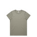 A faded olive green t-shirt with a crew neckline and short sleeves, featuring a subtle logo.