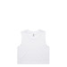 A white crop tank top with a simple design and no additional embellishments. It features a small logo.