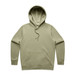 A sage green hoodie with a front pocket and an adjustable hood, featuring a logo on the front.