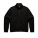 A black half zip crew jumper with a high collar and long sleeves. It has a logo on the front.