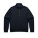 A navy half zip crew jumper featuring a zipper and long sleeves. The item has a plain design with a logo.