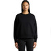 A black sweater with a relaxed fit and long sleeves, featuring a simple design and a logo.