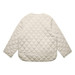 A quilted jacket in a light beige colour with a diamond pattern and a simple, rounded design.