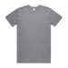 A grey organic t-shirt displayed flat, featuring short sleeves and a round neckline. It has a branding label.