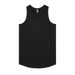 A black singlet with a round neck and no sleeves, featuring a logo at the neckline.