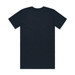 A black tall tee with short sleeves and a plain back. The shirt has a logo on the neckline.