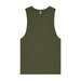 An olive green tank top with a relaxed fit and a small logo on the neckline.