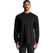 A black long-sleeve t-shirt with a simple design, featuring a logo on the garment.