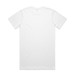 A plain white t-shirt displayed flat, featuring a standard crew neckline and short sleeves. It has a logo on the back.
