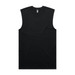A black sleeveless tank top with a round neckline and a logo on the label.