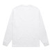 A white long-sleeve tee with a plain back, featuring a logo on the label area.