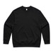 A black jumper with a round neck and long sleeves, featuring a logo on the front.