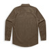 A button-up shirt in a rich brown cord fabric with long sleeves and a back yoke design, featuring a logo.