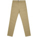 A pair of beige standard pants with a sleek, tailored fit and a logo on the waistband.