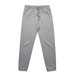 Grey track pants featuring an elastic waistband and cuffs, with a drawstring for adjustable fit.