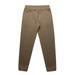 A pair of brown track pants with an elastic waistband and cuffs. Features a logo on the waistband.