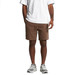 Cord shorts in a rich brown colour, featuring an elastic waistband and side pockets, paired with athletic shoes.