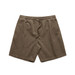 Cord shorts in a muted olive green, featuring an elastic waistband and drawstring for adjustable fit.