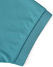 A close-up of a teal polo shirt, highlighting the folded sleeve. The fabric has a smooth texture and includes a logo.