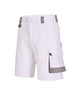 Unisex white utility stretch cargo work shorts featuring multiple pockets and a grey accent. Includes a logo.