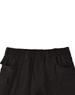 Unisex black cotton stretch drill work shorts featuring an elastic waistband and multiple pockets.