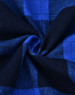 A close-up of unisex flannel plaid fabric in shades of blue and black, featuring a traditional check pattern.