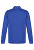 A blue long-sleeved polo shirt featuring a collar and a smooth texture. It has a logo on the front.