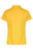 A yellow polo shirt with a collared neck and short sleeves, featuring a logo on the front.