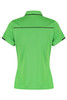 A green polo shirt with a fitted design and contrasting black detailing on the sleeves and collar.