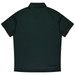 A dark green polo shirt with a collared neckline and short sleeves, featuring a logo on the front.