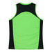 A green and black singlet with a smooth design and a logo on the back.