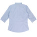 A light blue button-up shirt with 3/4 sleeves featuring a back design and a logo on the label.