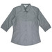 A grey button-up shirt with 3/4 sleeves and a fitted design, featuring a collar and branding.