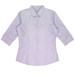 A light purple, 3/4 sleeve button-up shirt with a fitted design and collar, featuring a logo.