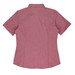 A short-sleeve, button-up shirt in a textured pink hue with a fitted design and no visible front. It has a logo.