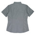 A short-sleeve button-up shirt in a light grey colour, featuring a fitted design and a collar. It has a logo.