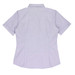A short-sleeve button-up shirt in a light purple hue, featuring a fitted design and a collar. It has a logo.