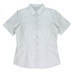 A short-sleeved button-up shirt in light grey with a fitted design and a collar. It features a logo on the label.