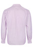 A long sleeve button-up shirt in light purple with a back view and button details on the cuffs. It features a logo.