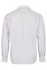 A long sleeve button-up shirt in light grey, featuring a standard collar and a logo on the back.