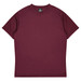 A burgundy T-shirt with short sleeves and a round neckline. It features a logo at the collar.