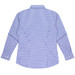 A long sleeve button-up shirt featuring a blue and white checkered pattern, with a collar and cuff details.