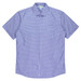 A short-sleeve button-up shirt in a blue and white gingham check pattern, featuring a pocket and a collar.